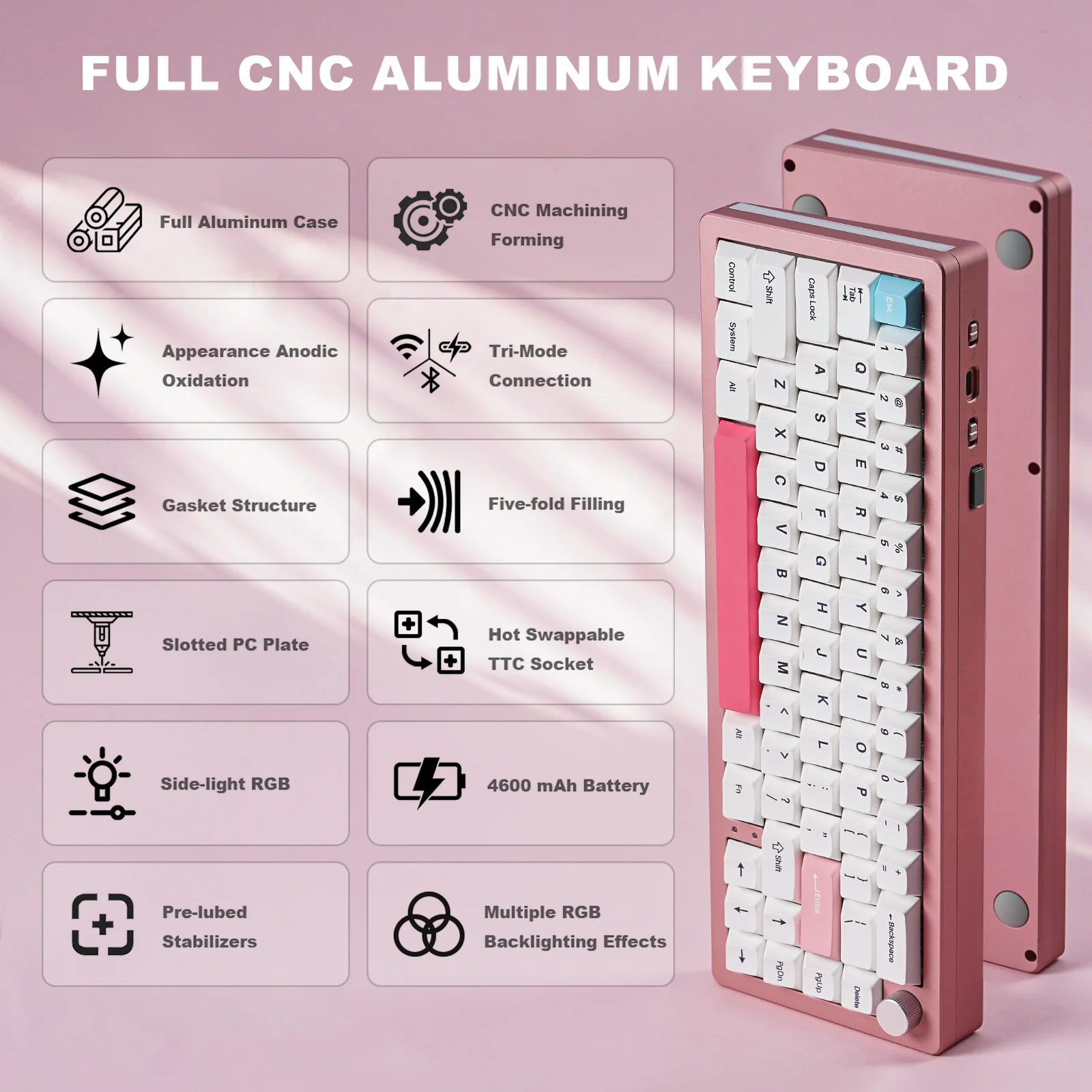 YUNZII AL66 Knob CNC Aluminum Wireless Mechanical Keyboard - Image 10
