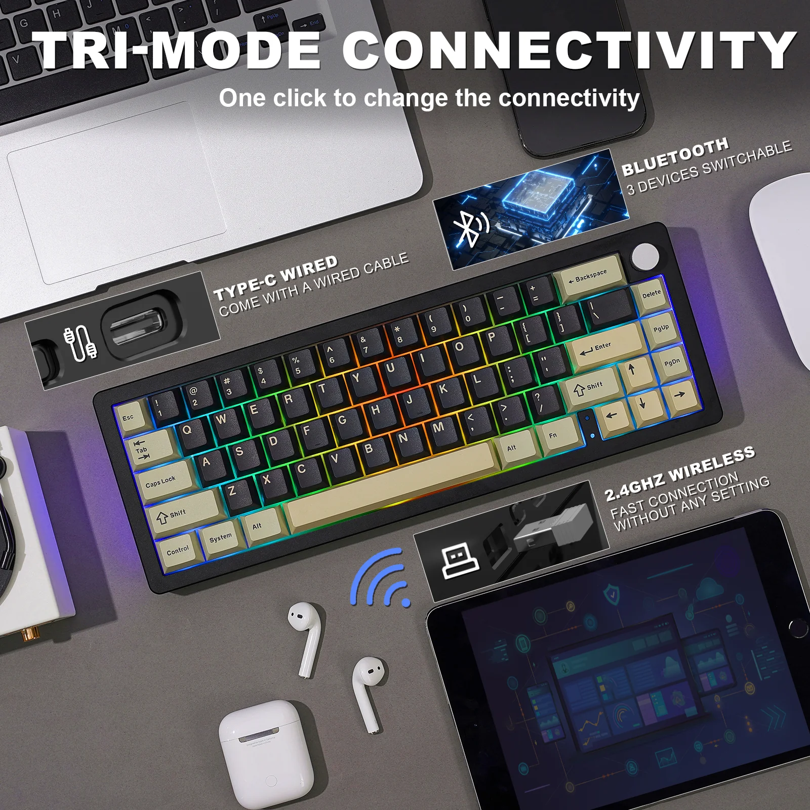 YUNZII AL66 Knob CNC Aluminum Wireless Mechanical Keyboard - Image 8