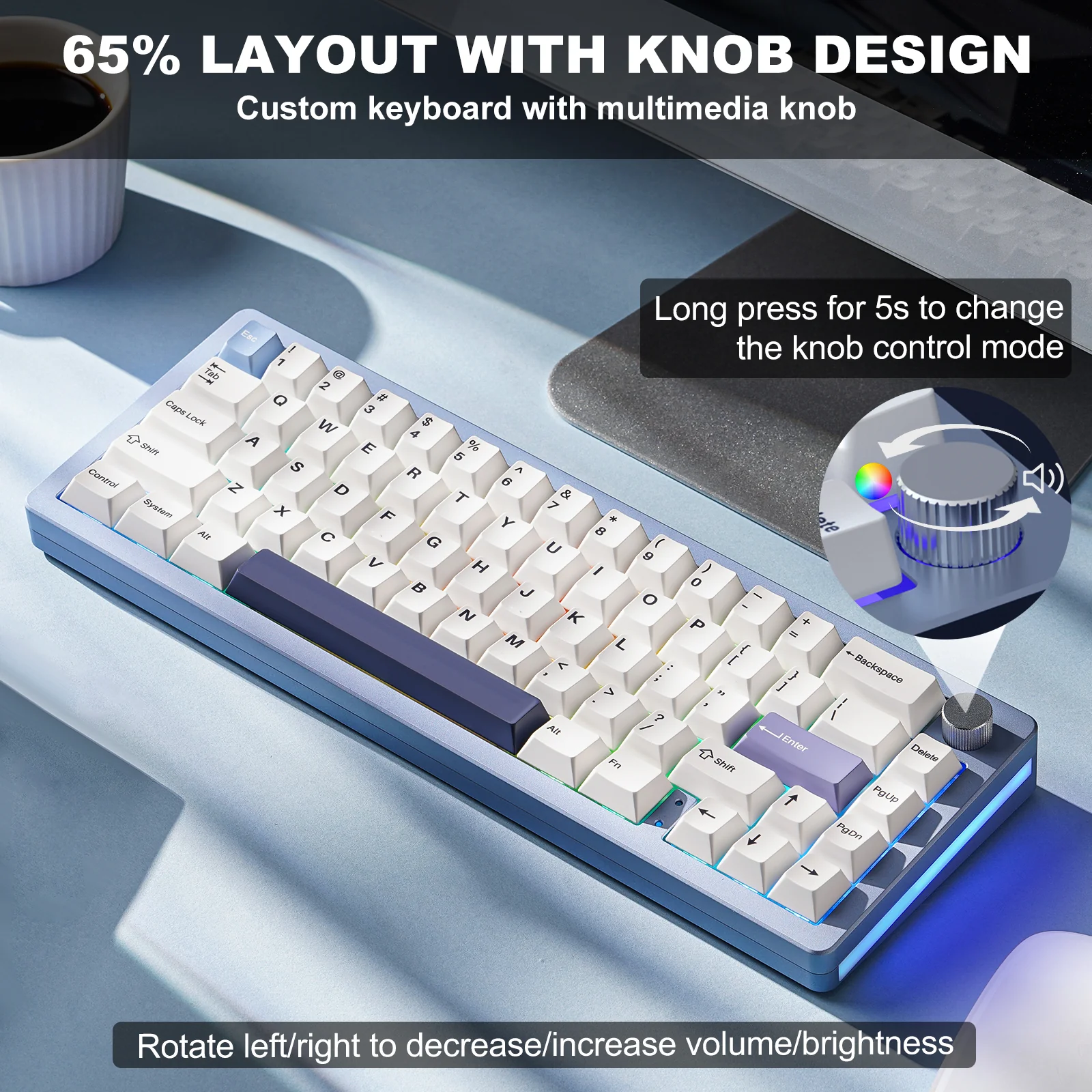 YUNZII AL66 Knob CNC Aluminum Wireless Mechanical Keyboard - Image 9