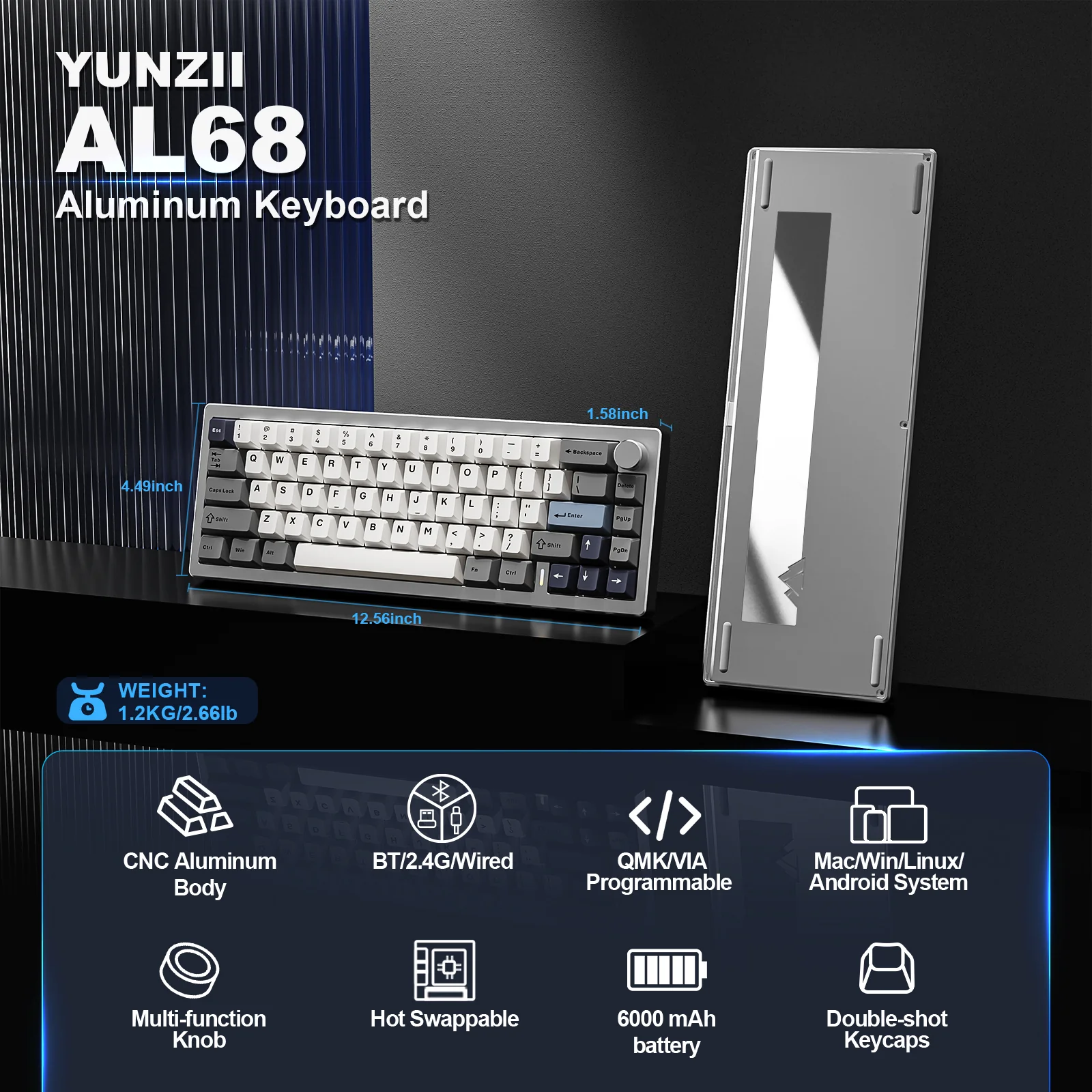 YUNZII AL68 QMK/VIA Custom Mechanical Keyboard - Image 3