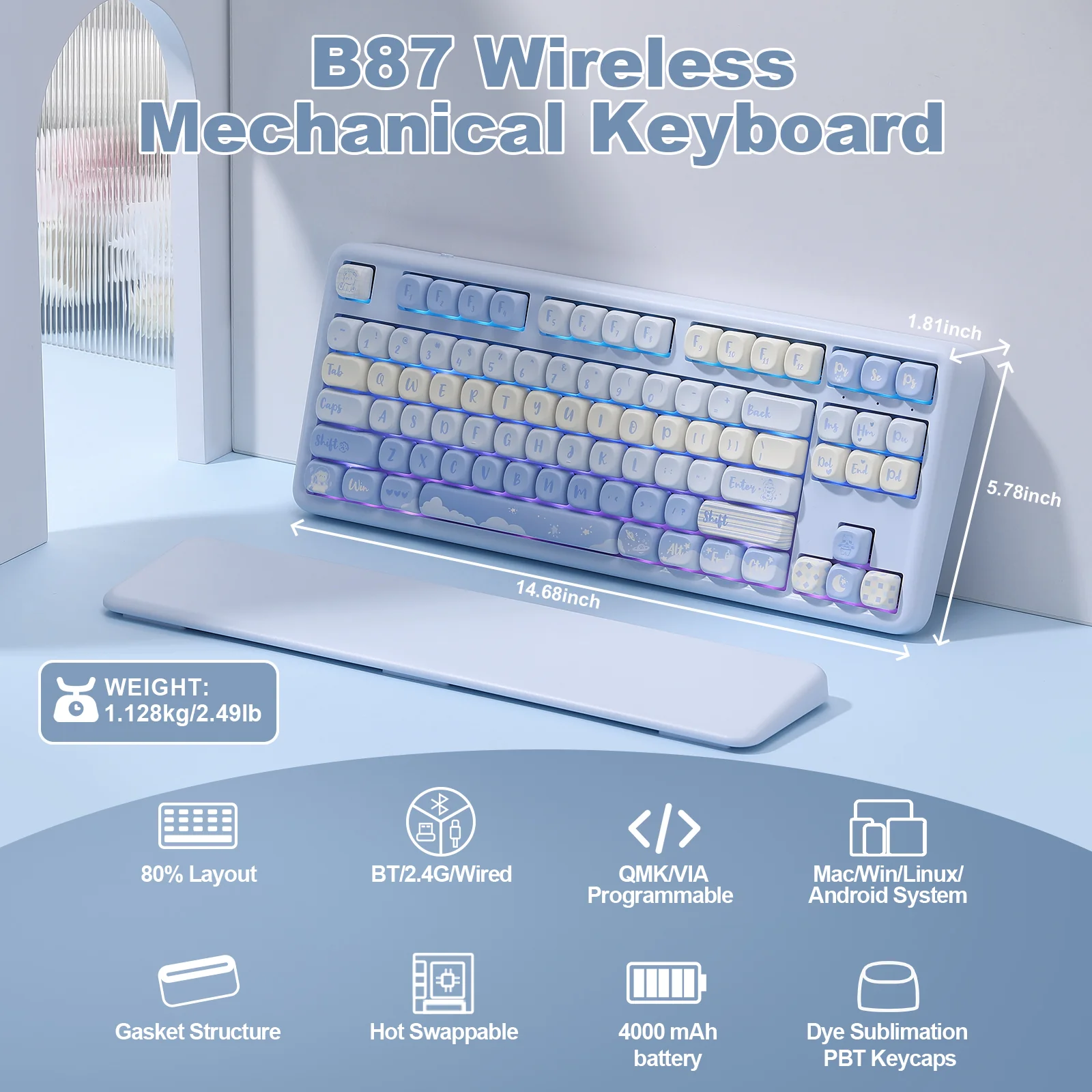 YUNZII B87 QMK/VIA Custom Mechanical Keyboard - Image 4
