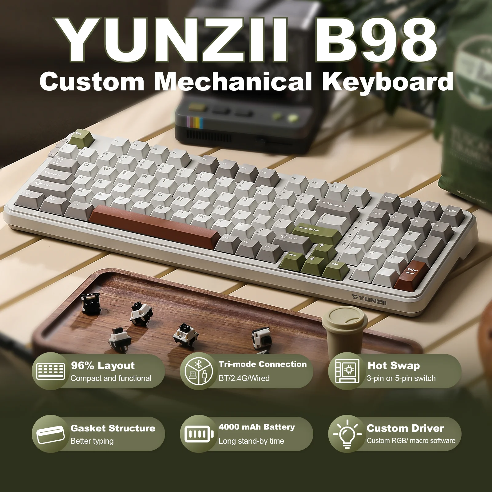 YUNZII B98 Wireless Mechanical Keyboard - Image 4