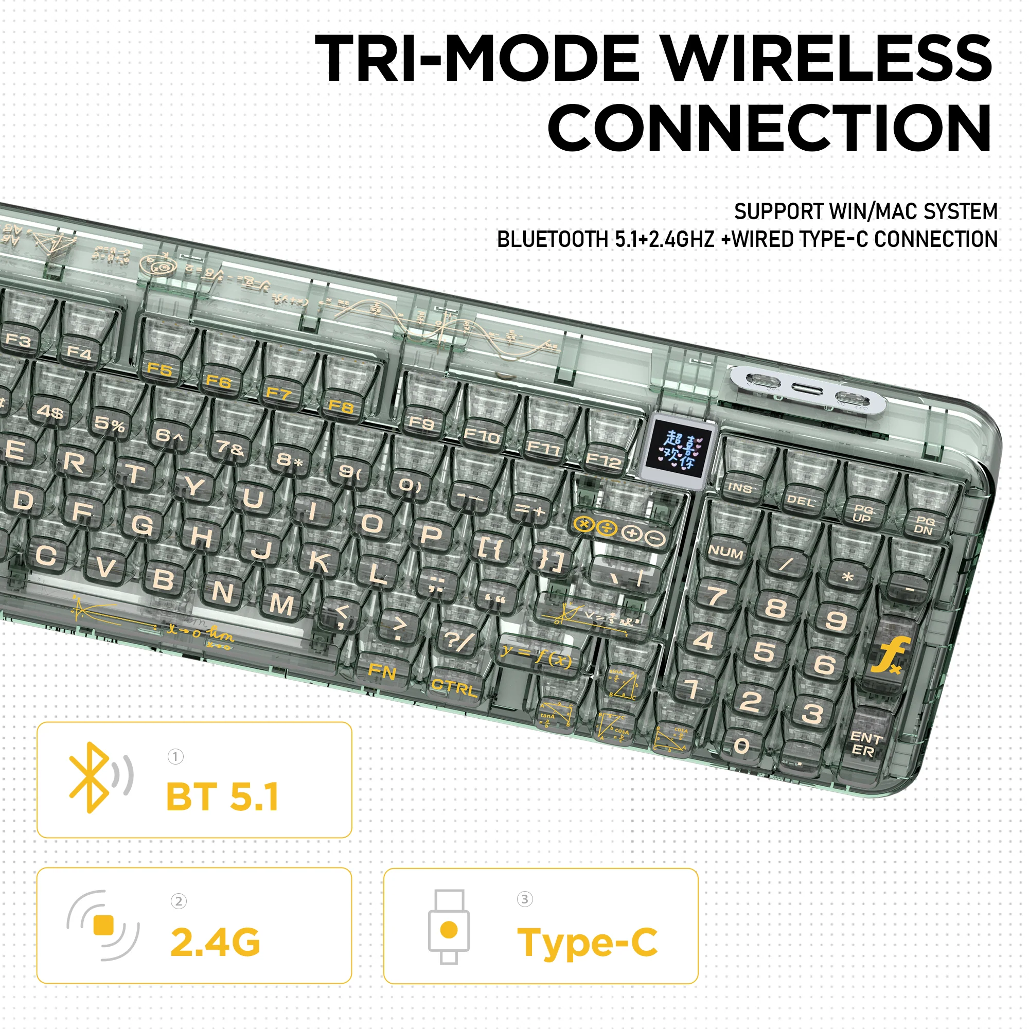 YUNZII CK98 Wireless Hot Swappable OLED Mechanical Keyboard-Math - Image 3
