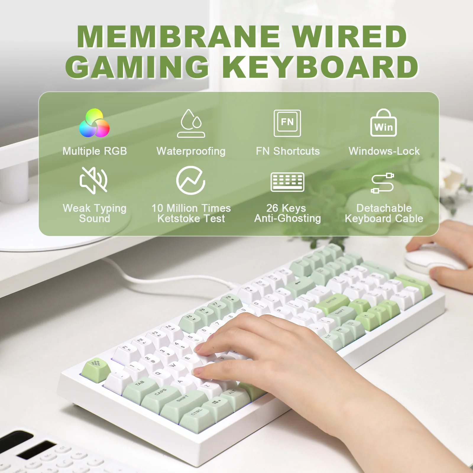 YUNZII D98 White Wired RGB Membrane Keyboard - Image 3