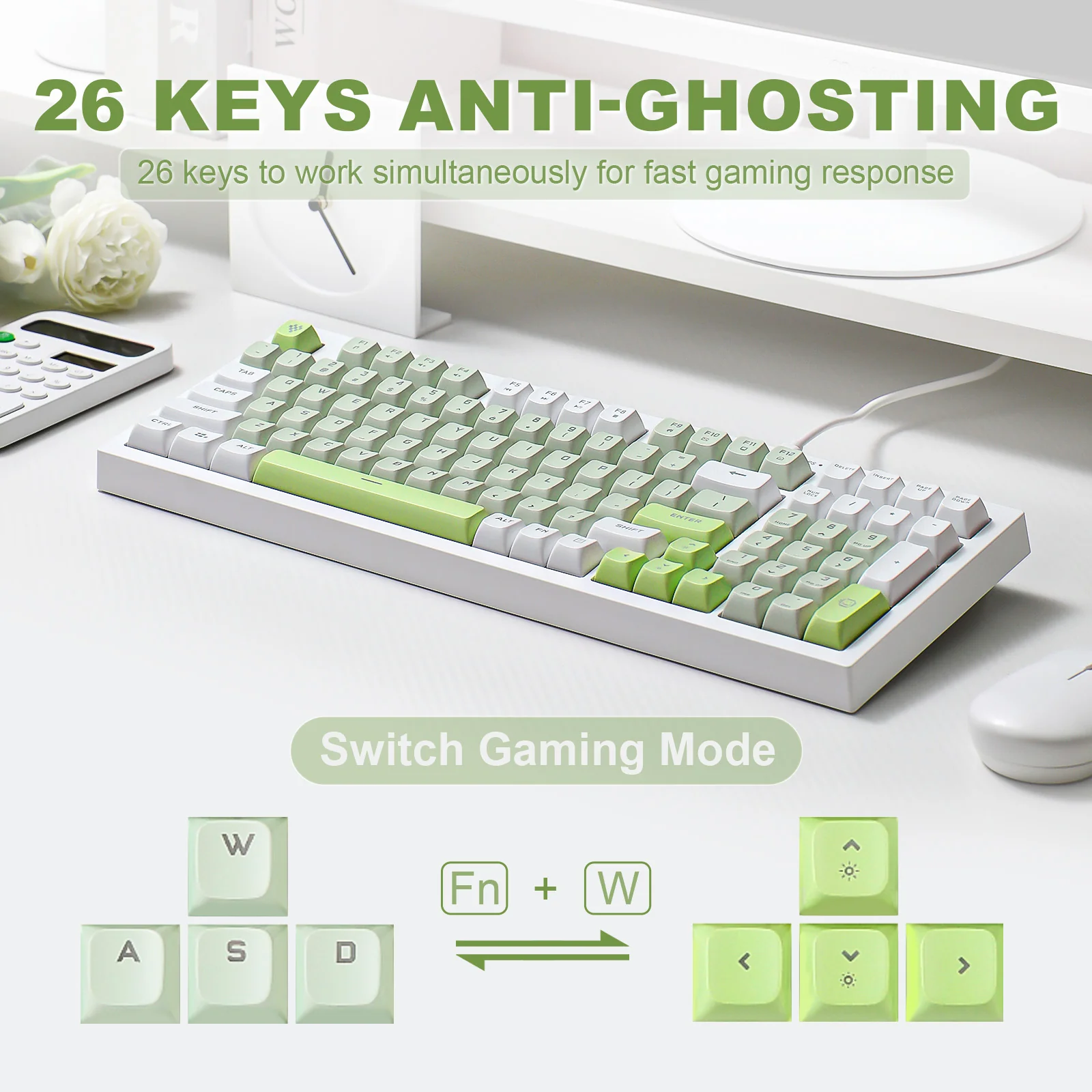 YUNZII D98 White Wired RGB Membrane Keyboard - Image 4