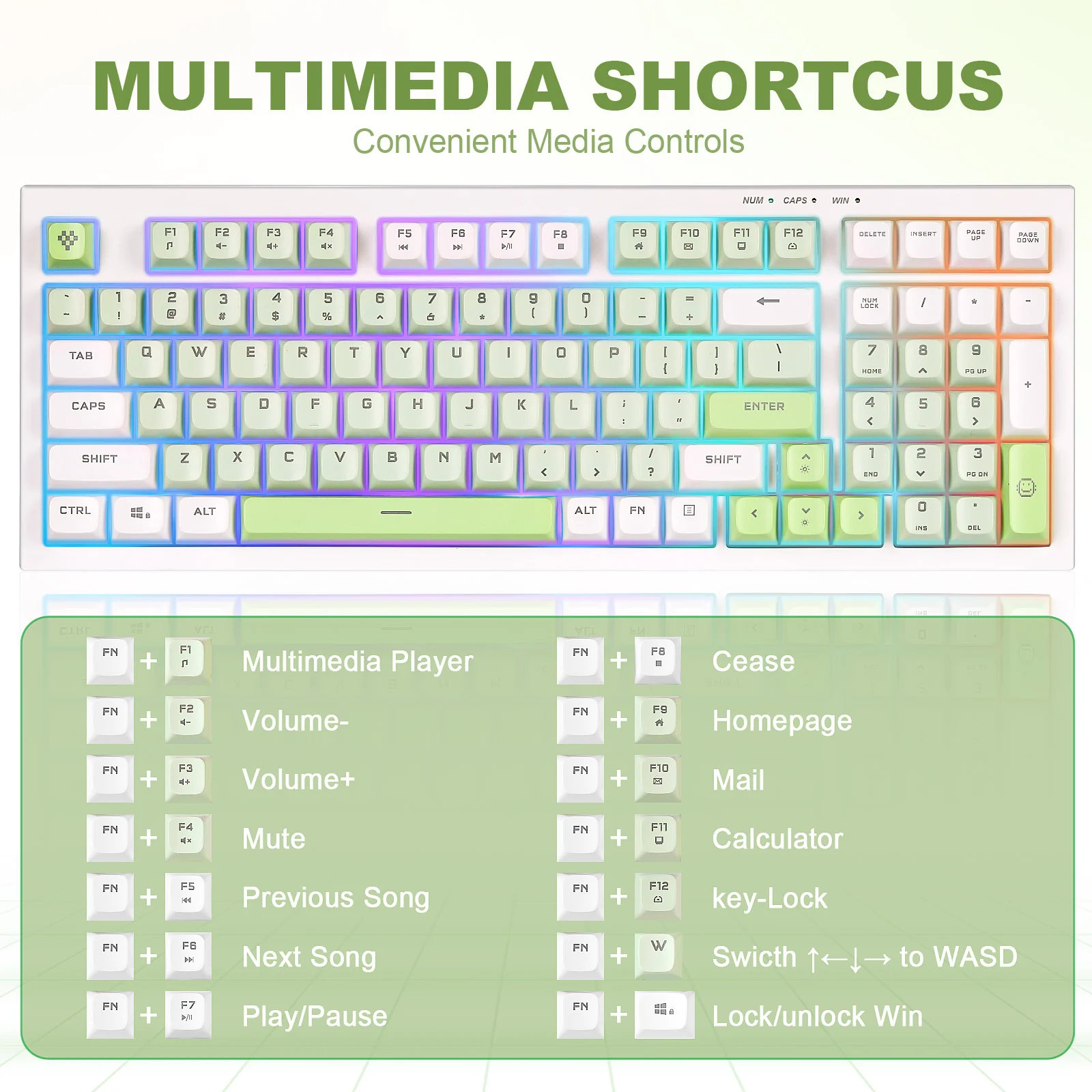 YUNZII D98 White Wired RGB Membrane Keyboard - Image 6