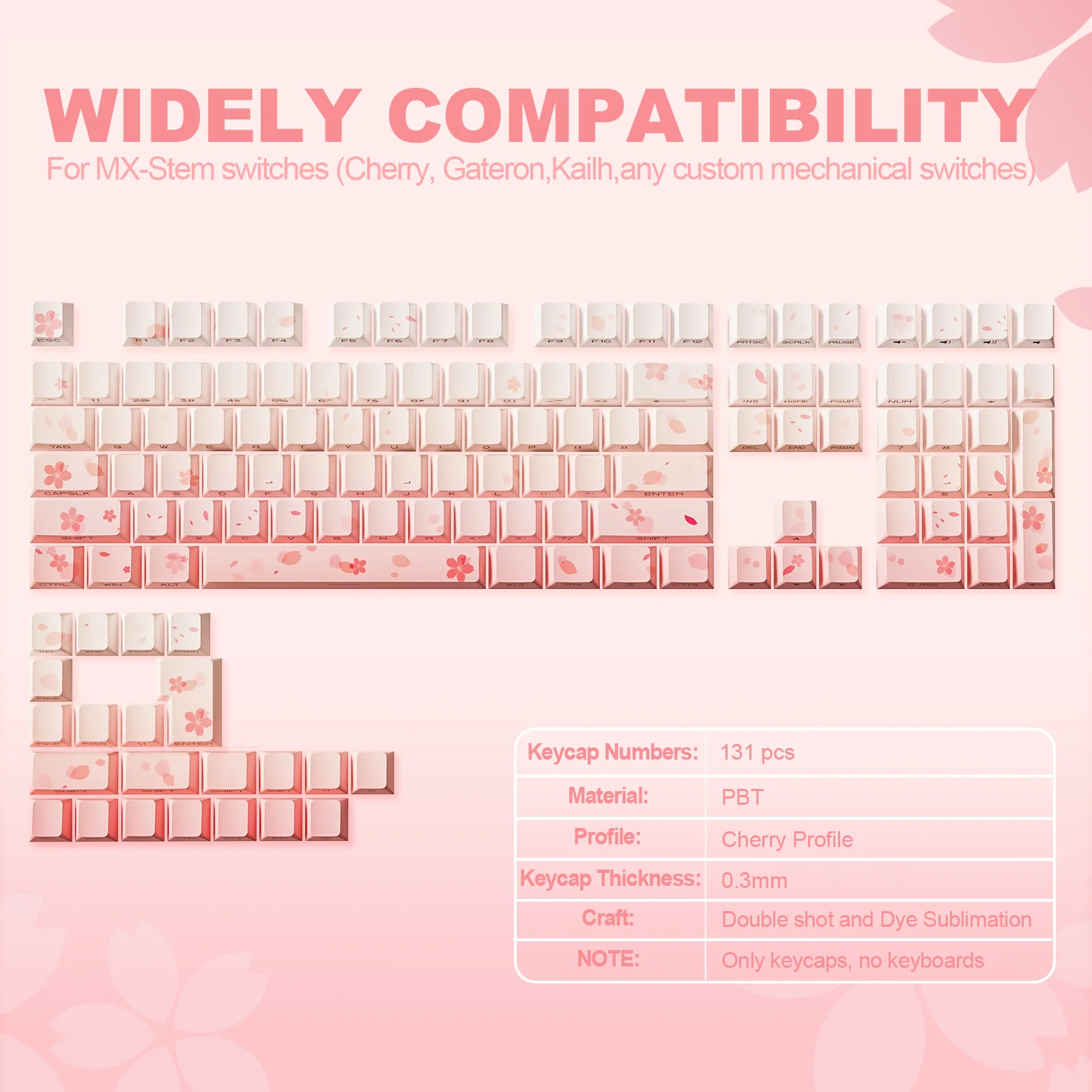 YUNZII Sakura Blossom Cherry Profile Keycap Set - Image 3