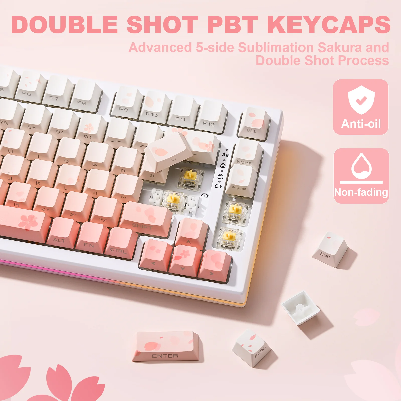 YUNZII Sakura Blossom Cherry Profile Keycap Set - Image 4