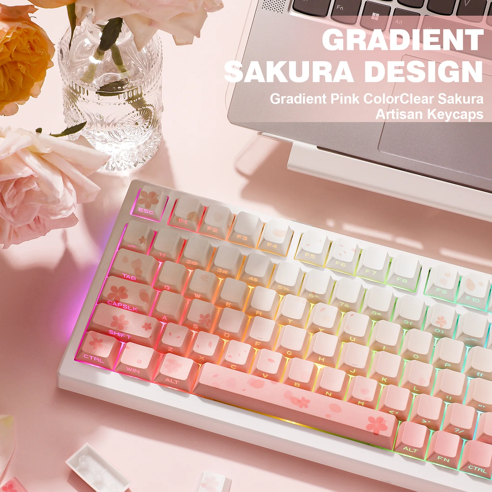 YUNZII Sakura Blossom Cherry Profile Keycap Set - Image 6