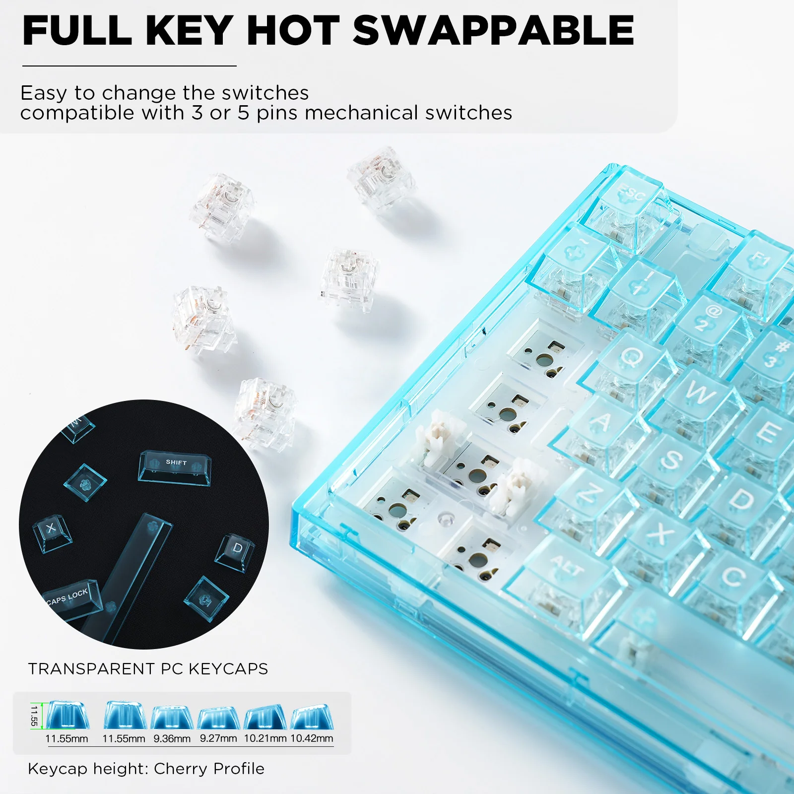 YUNZII X75 PRO 82 Key Wireless Hot Swappable Gasket Transparent Mechanical Keyboard - Image 7