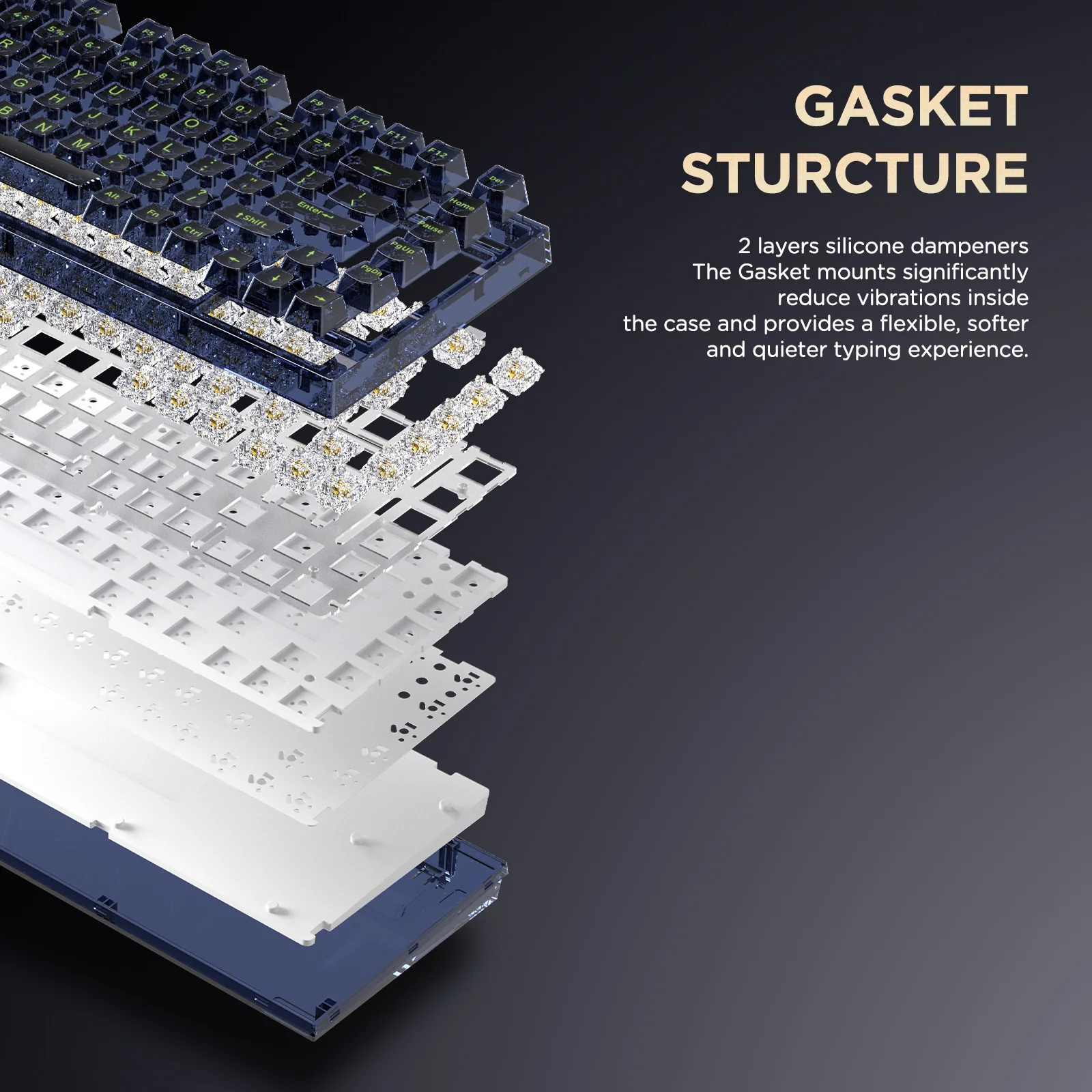 YUNZII X75 PRO 82 Key Wireless Hot Swappable Gasket Transparent Mechanical Keyboard - Image 9