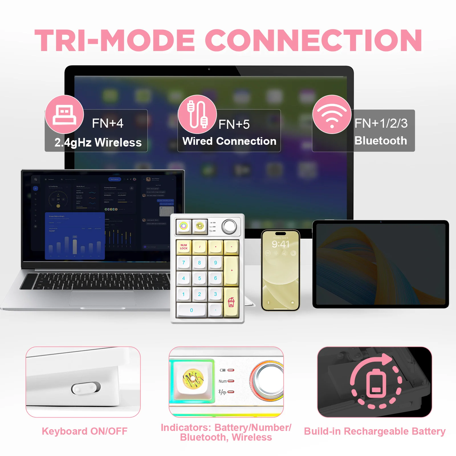 YUNZII YZ19 Gasket Wireless Mechanical Knob Numeric Keypad Num Pad - Image 4